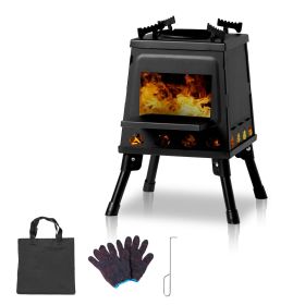 Portable Camping Stove with Detachable Iron Panels Black 27x27x34cm Lightweight Foldable Outdoor Wood Burning Fire Pit for Picnic BBQ Hiking Back