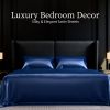 Satin Bed Sheets, Queen Size Sheets Set, 4 Pcs Silky Bedding Set with 15 Inches Deep Pocket for Mattress (Queen, Navy Blue)