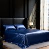 Satin Bed Sheets, King Size Sheets Set, 4 Pcs Silky Bedding Set with 15 Inches Deep Pocket for Mattress (King, Navy Blue)