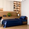 Satin Bed Sheets, Twin Size Sheets Set, 3 Pcs Silky Bedding Set with 15 Inches Deep Pocket for Mattress (Twin, Navy Blue)