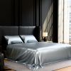 Satin Bed Sheets, Queen Size Sheets Set, 4 Pcs Silky Bedding Set with 15 Inches Deep Pocket for Mattress (Queen, Grey)