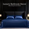 Satin Bed Sheets, Full Size Sheets Set, 4 Pcs Silky Bedding Set with 15 Inches Deep Pocket for Mattress (Full, Navy Blue)