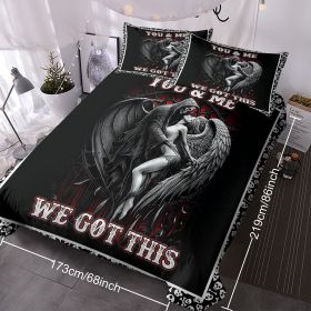 3PCS Soft And Comfortable Death And Angel Print Duvet Cover Set For Bedroom And Guest Room - Includes 1 Duvet Cover And 2 Pillowcases All season (Color: Black, size: Twin)