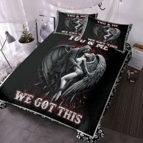 3PCS Soft And Comfortable Death And Angel Print Duvet Cover Set For Bedroom And Guest Room - Includes 1 Duvet Cover And 2 Pillowcases All season (Color: Black, size: Queen)