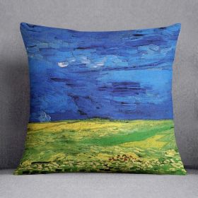 Wheat Field Under Clouded Sky by Van Gogh Cushion (Insert: With Insert, size: 14" X 14")
