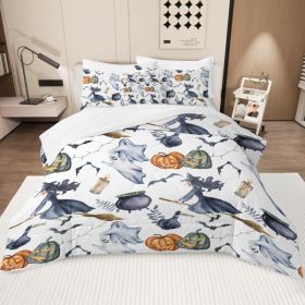 8 Pieces Halloween Comforter Set, Witch Pattern Bed in A Bag Bedding with Comforter Sheet Sham - 1 Comforter, 2 Pillow Shams, 1 Flat Sheet (Color: as picture)