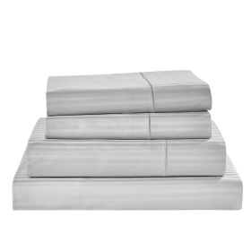 Kathy Ireland 500 Thread Count Damask Stripe Sheet Set (Color: Silver, size: Full)