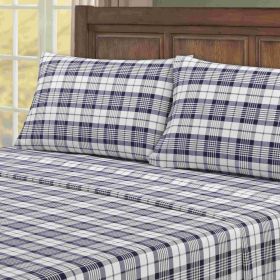 Kathy Ireland 100% Turkish Cotton Flannel Sheet Set (Color: Denim Check, size: Twin XL)