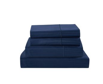 Kathy Ireland 500 Thread Count Damask Stripe Sheet Set (Color: Navy, size: Full)
