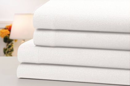 Bibb Home Solid Flannel 4 Piece Sheet Set (Color: White, size: Cal King)